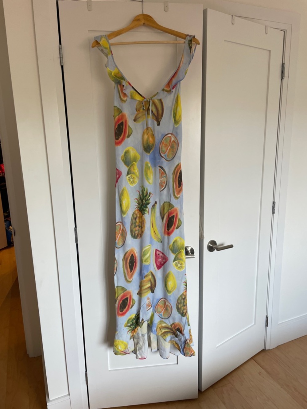Wilfred Light Blue Fruit-Print Maxi Dress with Red Floral Accent - Picture 2 of 5